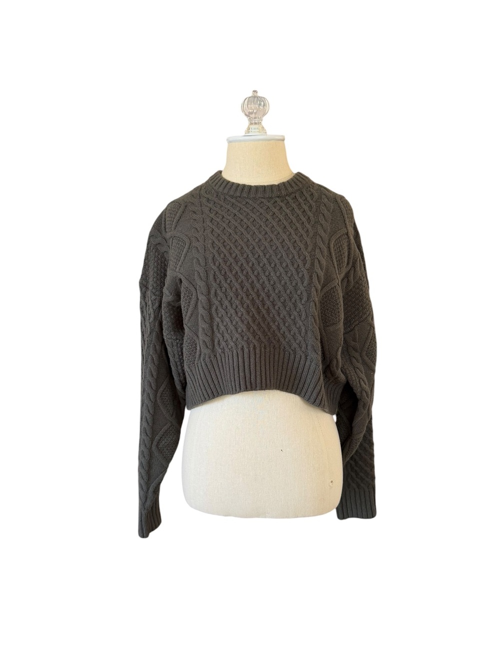 Aritzia Peggy Cropped Cable Knit Sweater - Olive XS - Picture 5 of 9